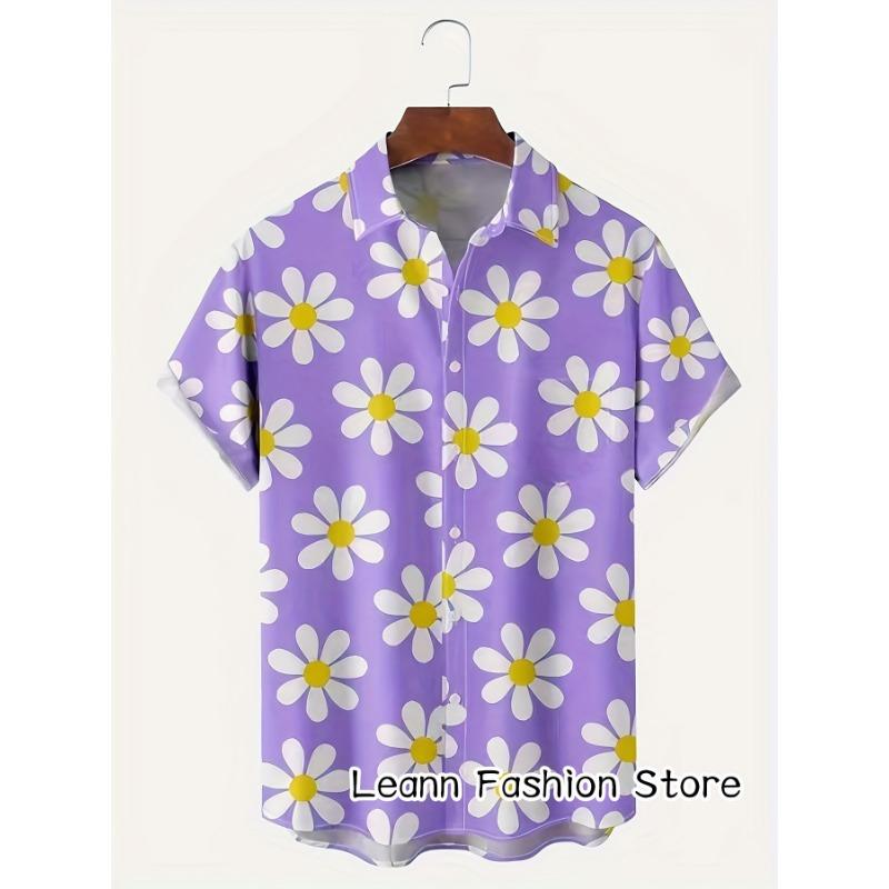 Men Summer Floral Printing Shirt Short Sleeve Hawaiian Vacation Clothing Male Beach Style Fashion Button Leisure