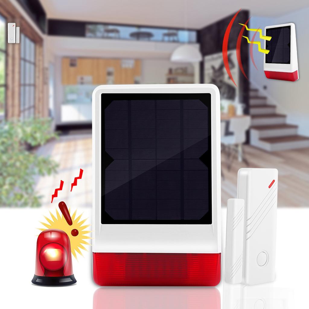 433MHZ Wireless Solar Siren Burglar Security Alarm System 3 Door Magnet 3 Remote Control
