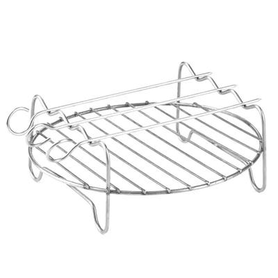 Edelstahl-Airfryer-Doppelschicht-Rack, vielseitiger runder Bräter, Grillrost mit Spießen, Backblech, Air-Fryer-Halter