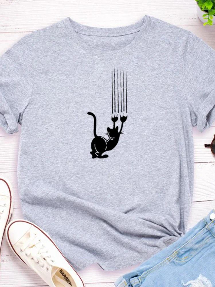 

Забавная футболка женская с принтом царапины кошки, с коротким рукавом, с круглым вырезом, свободная, женская футболка, женская футболка, топы, одежда, camisetas mujer XXXL светло-серый