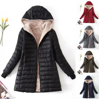 Winter Jacket Plush Lining Windproof Long Sleeves Women Fashion Hooded Coat Winter Clothing for Outdoor