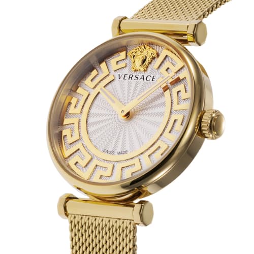 Versace New Lady Watch, 35mm, Silver Dial, Stainless Steel, Sapphire Crystal, Quartz Movement, Swiss Made, Women's, VE1CA0623, Gold