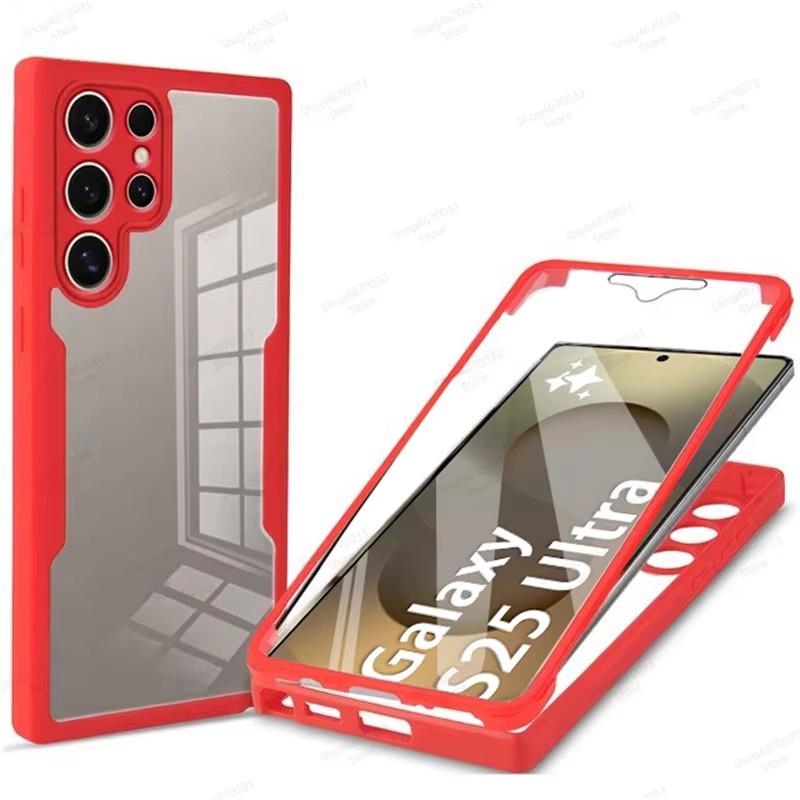 

360° Full Body Cover Phone Cases For Samsung Galaxy S25 S24 S23 S22 S21 Ultra Plus Edge FE Shockproof Cover Phone Accessories S25 Edge красный
