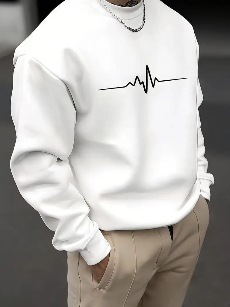 The Men's Round-neck Sweatshirt for Spring and Autumn Features a Casual Fashionable and Comfortable 3D Pattern Print