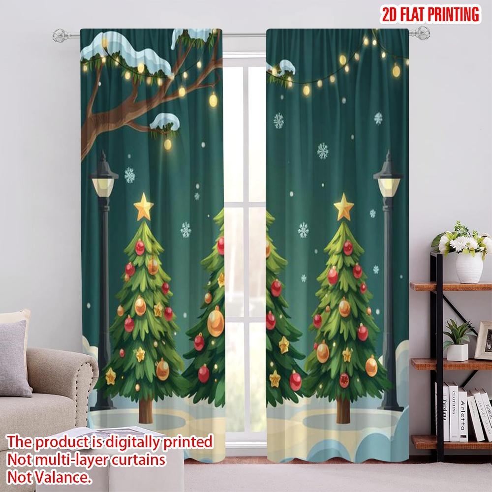 

2pcs 2D flat printing Merry Christmas Popular Curtains HD Winter Miracle Scene Versatile 100% Polyester Without Electricity 100*130 Grommet Top 1pcs