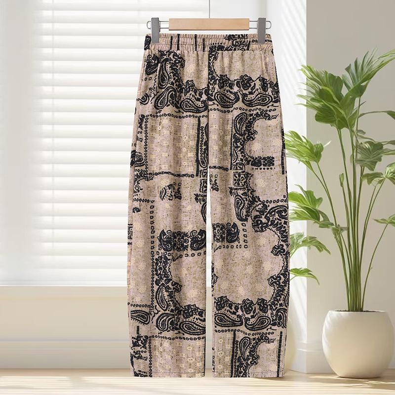 

Mom s Summer Floral High-Waist Nine-Point Pants for Middle-Aged and Elderly Women - Elastic, Loose, and Casual Fit. 4XL