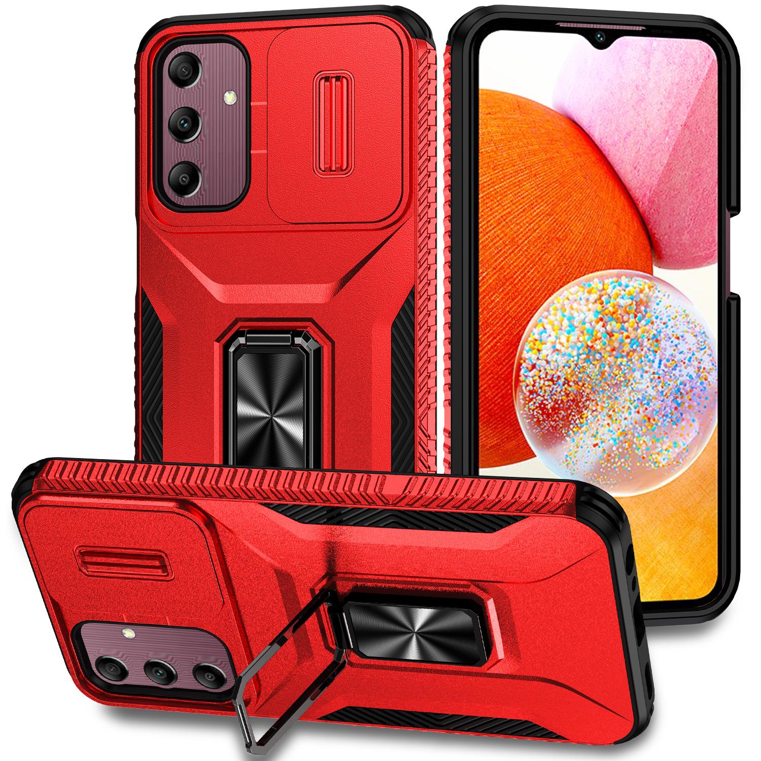 

For Samsung Galaxy A15 5G Case Kickstand Slide Lens Lid TPU+PC Hybrid Phone Cover Red