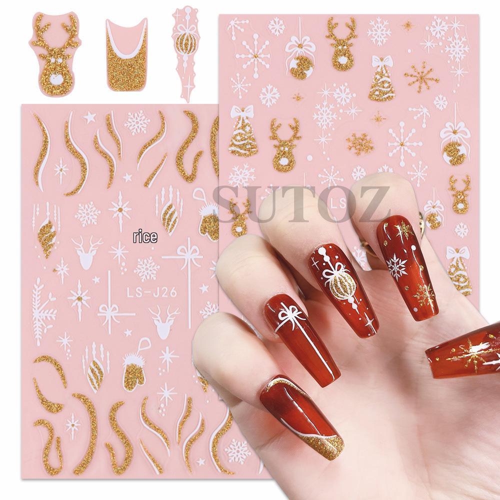Winter Christmas Nail Stickers: Gold & Silver Glitter, Trees, Reindeer, Snowflakes