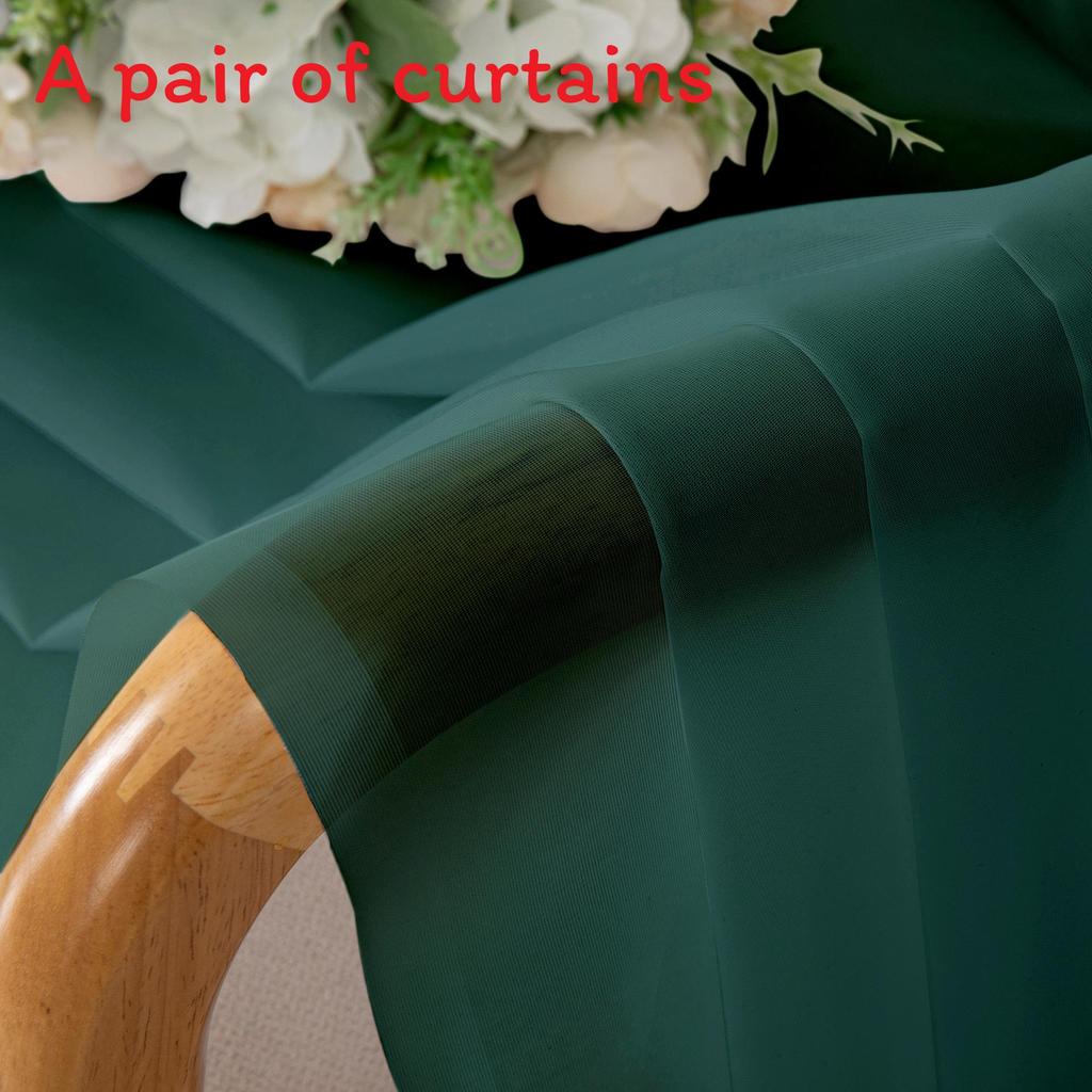 

Polyester Voile Curtain Pair With Uv Protection For Living Room Windows 106x36cm темно-зелений колір