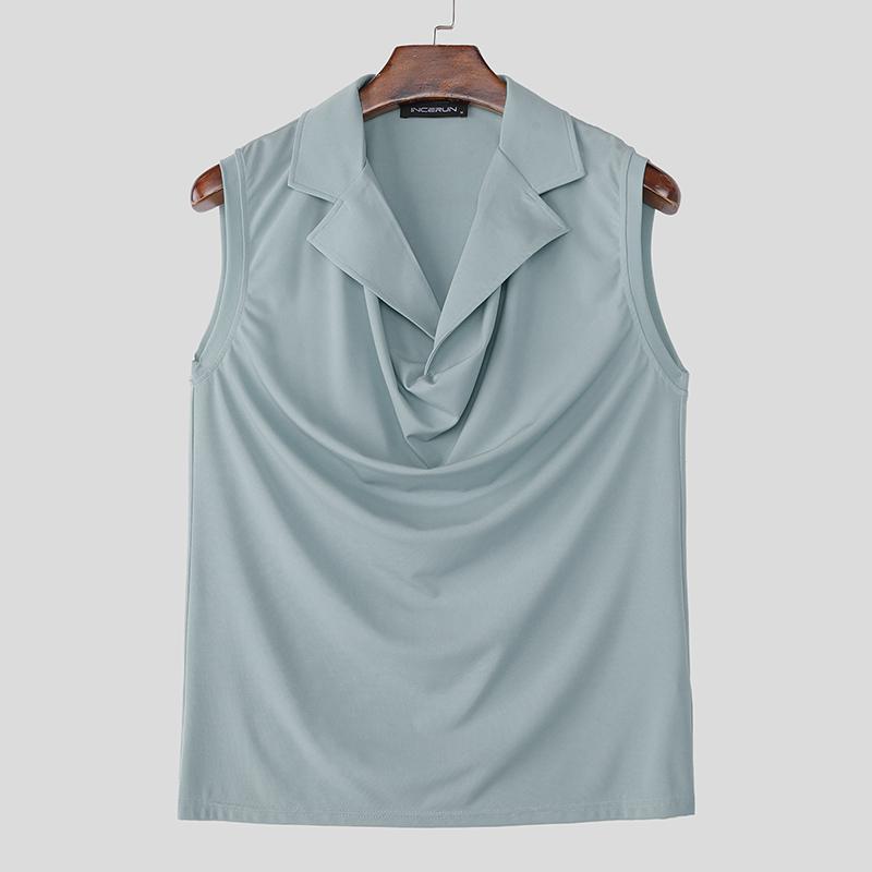 

INCERUN Men Lapel Swing Collar Sleeveless Casual Loose Tank Tops 3XL синий