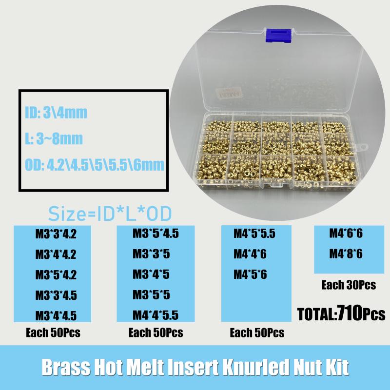 Messing Heißschmelz-Einsatzmuttern Kit M2 M2.5 M3 M4 M5 M6 Gewinde-Einbettung Kupfermutter Presspassung für 3D-Drucker Kunststoffgehäuse