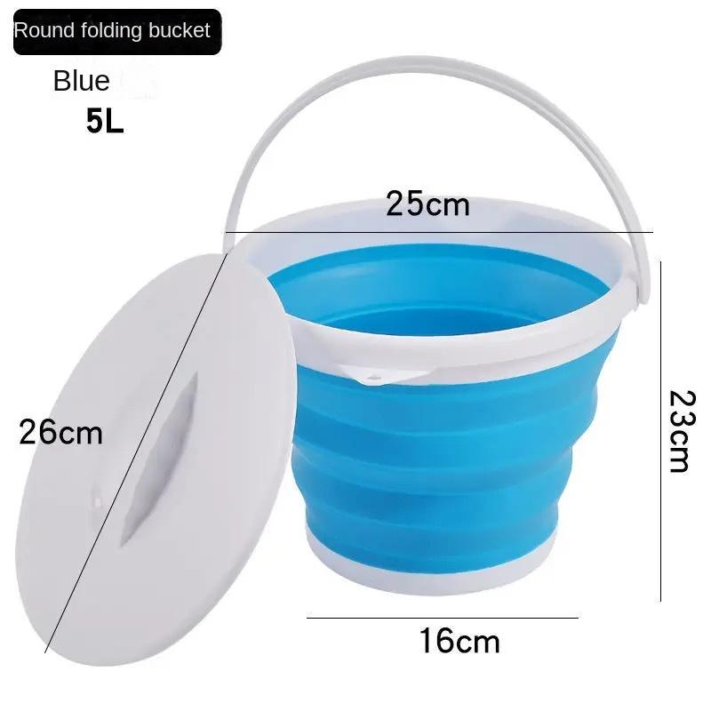 

5/10/15L Folding Bucket With Cover Portable Folding Bucket Car Wash Fishing Promotion Bathroom Kitchen Bucket Outdoor Camping 5L blue WITH cover