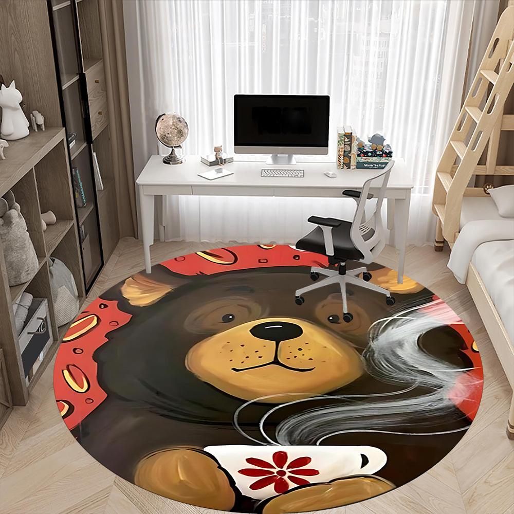 1PCTea Bear Office Round Area Rug, Mat Suitable For Office, Under Office Chairs Bedroom Living Room Home Decor, Room Deco