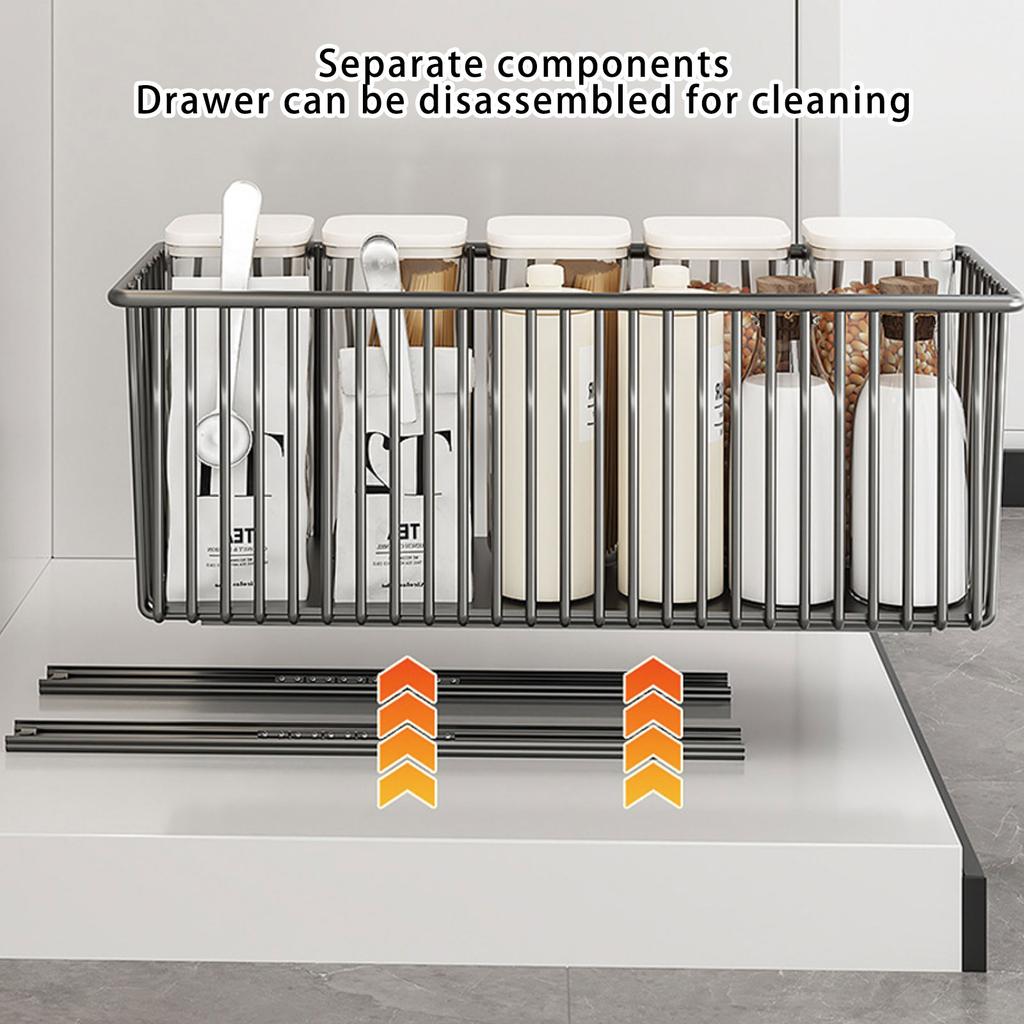 Retractable Storage Basket For Home Organization Ideal For Kitchen Cabinets And Bathroom Shelves Carbon Steel Design