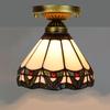 European Stained Glass Ceiling Light - Handcrafted Floral Rose Mosaic, Antique 8Inch Wide Flush Mount for Dining Room/Library