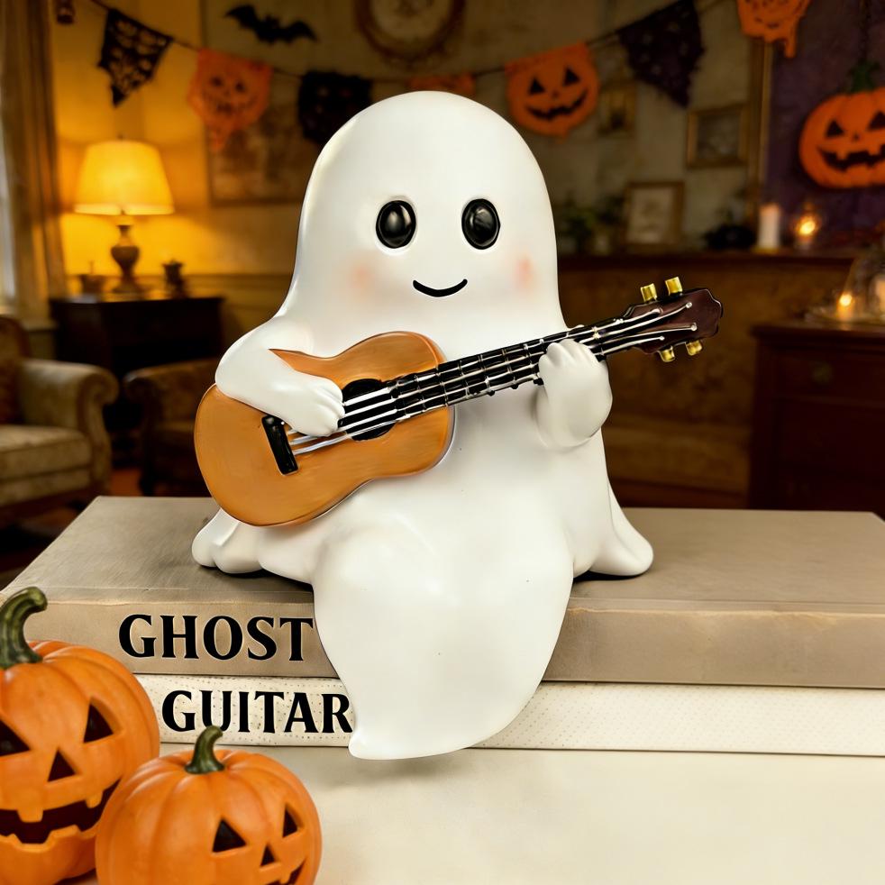 Halloween Ghost Reading Night Light - Cute Resin Book Shelf Ornament