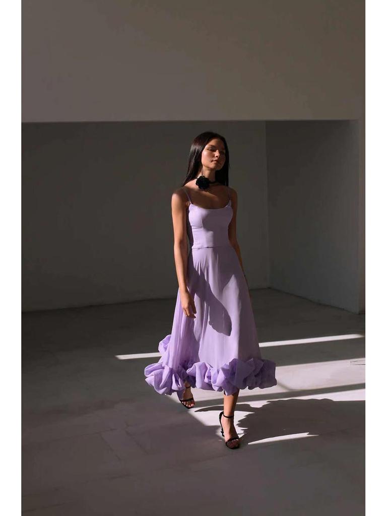 Women's Summer Pleated Suspender Dress - European & American Style Long Skirt