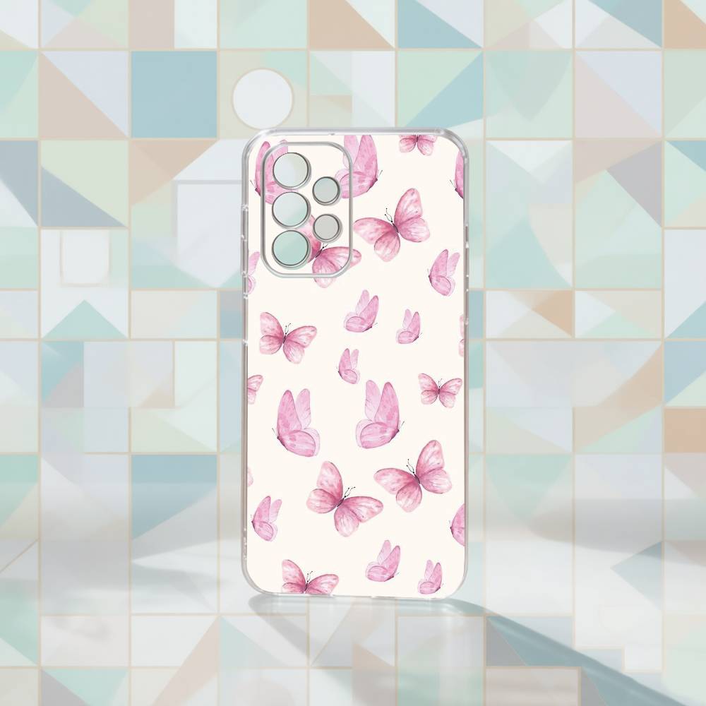 

Pink Butterfly Pattern Phone Case For Samsung S25,S24,S21,S22,S23,S30,Ultra,S20,Plus,Fe Transparent Cover Samsung S25Plus