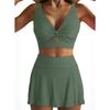 New solid color women's split swimsuit deep V hollow top high waist culottes women's 2-piece swimming set