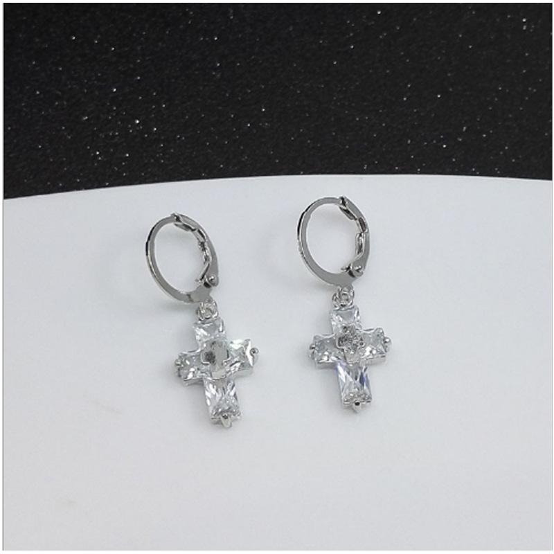 European & American Style Zircon Cross Dangle Earrings - Fashionable New Design