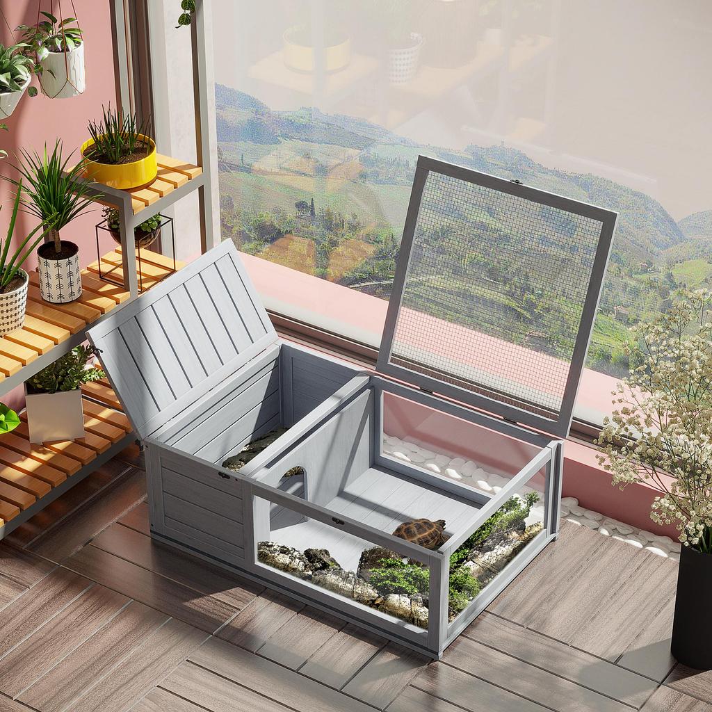 Tortoise House, Small Reptile Wooden House, with Mesh Roofs, Side Panels, for Turtles, Lizards, Geckos and Snakes