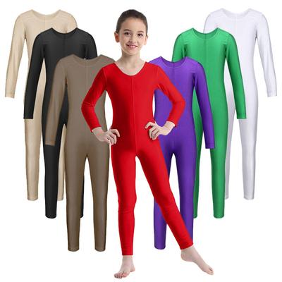 Kids Girls Long Sleeves Zippered Ballet Dance Gymnastics Leotard Jumpsuit Unitard Dancewear