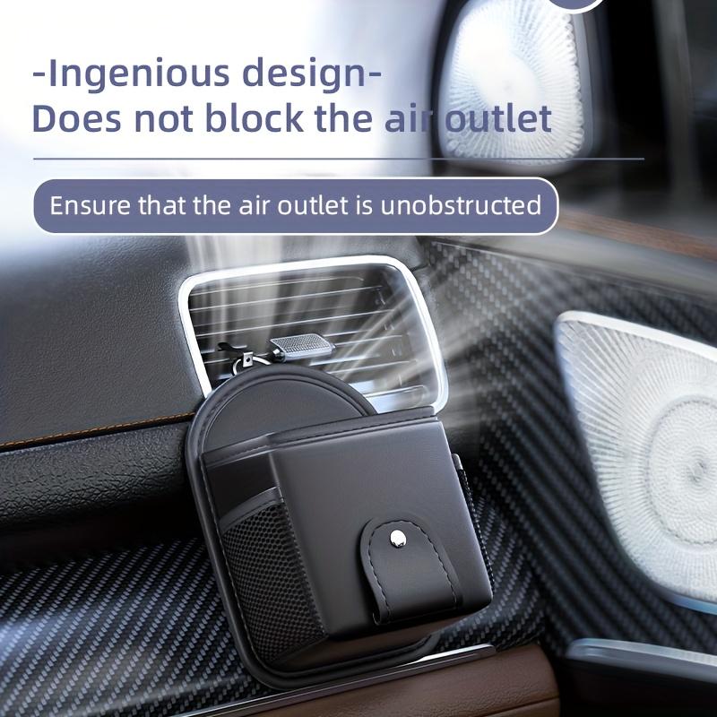 1pc PU Leather Car Air Vent Phone Holder & Storage Bag - Car Interior Organizer with Fashion Glasses Holder, Multi-Functional Dashboard Accessory