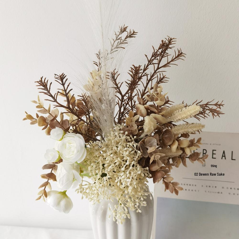 Wabi-Sabi Retro Floral Arrangement with Eucalyptus & Reed Grass for Home Decor & Photography