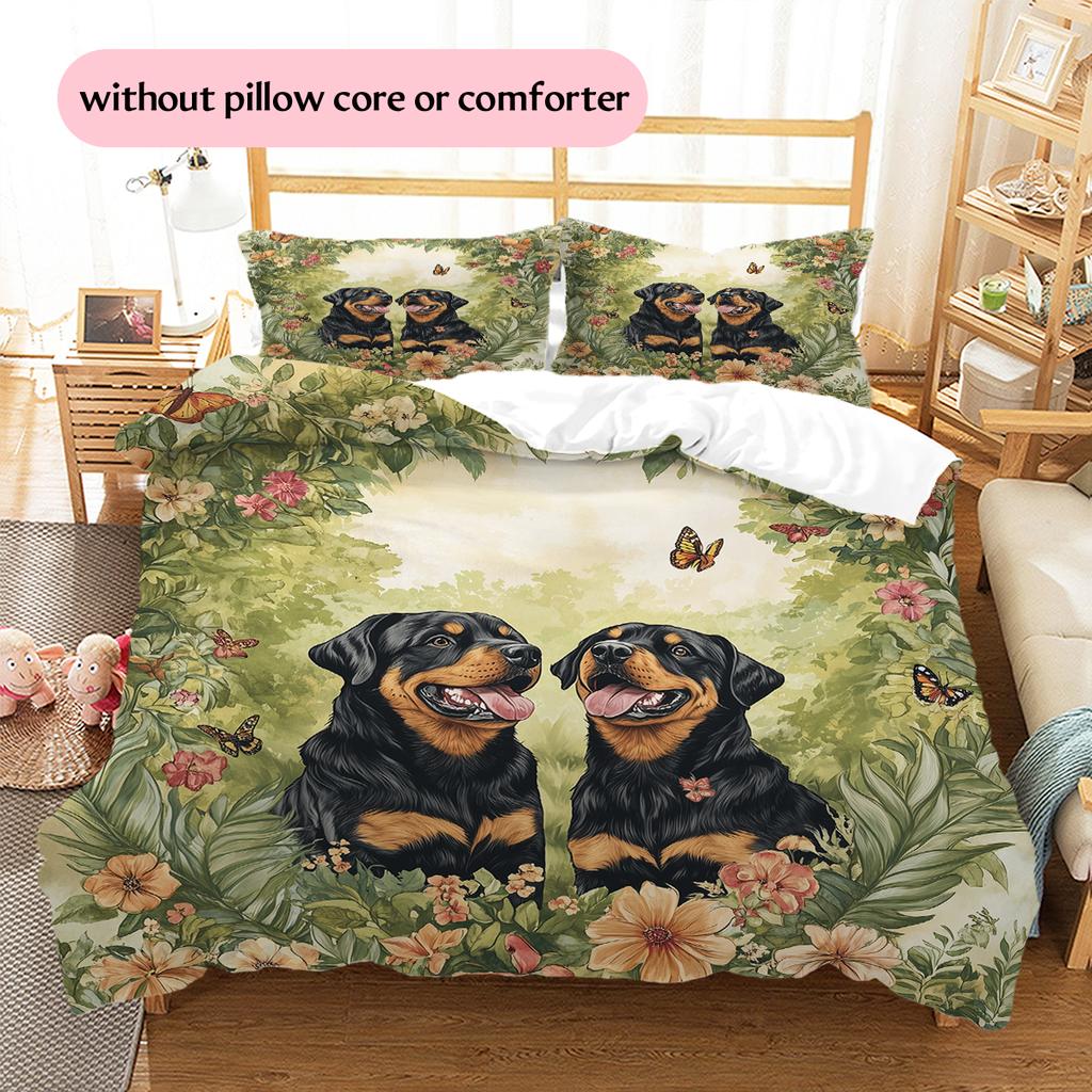 Rottweiler and garden Pattern Bedding Home Decoration Birthday Gift (1 * duvet cover + 2 * pillowcase, without core)