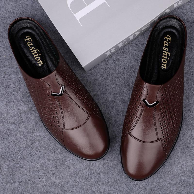 Fashion Fashion Mens Soft-soled Half Flats Outdoor Male Muller Shoes Summer Slippers Cool Casual Shoes Genuine Leather Half Drag Sandals