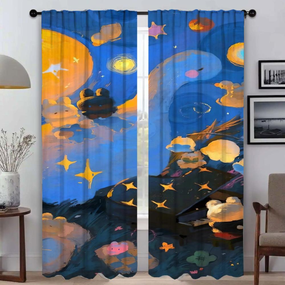 Cute Illustration Halloween Decoration Curtains Bedroom Partition Home Interior Shades Window Curtain Room Set Of 2 Made Polyester Sleeping Area Decor