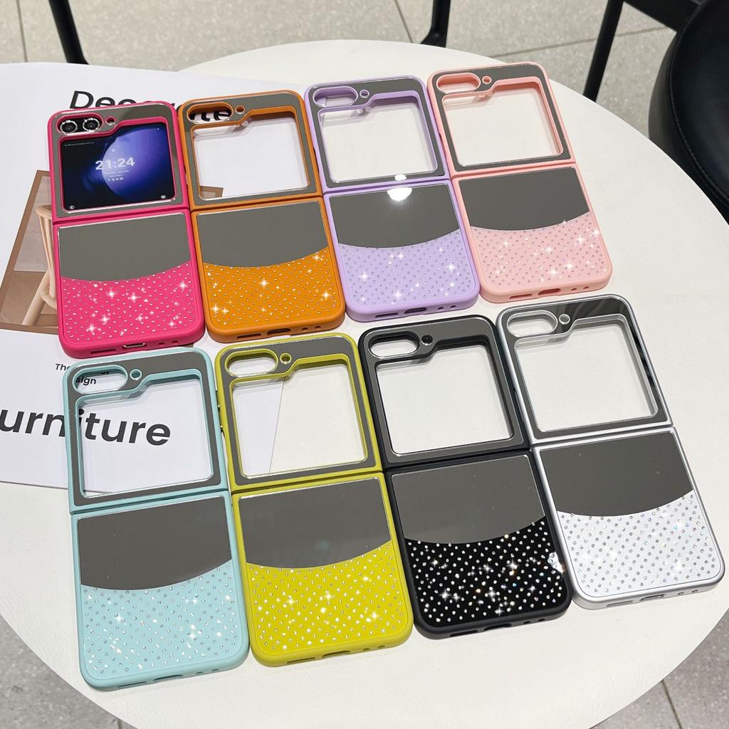 Samsung Folding Mirror Mobile Phone Case Suitable for Glaxy Zflilp6 Makeup Mirror Rhinestone Protective Case Zflip345