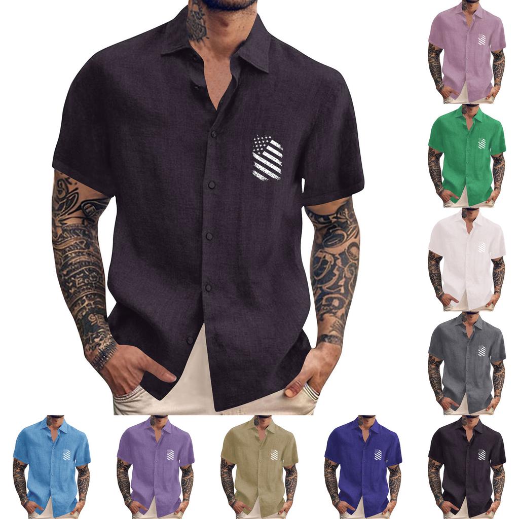 Men's Vintage Button Down Bowling Shirts Short Sleeve Summer Beach Shirt