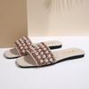 [Foreign Trade] 2025 European Station Golden Velvet Fashion Outer Wear Rhinestone Pearl Holiday Flat Slippers Sandals