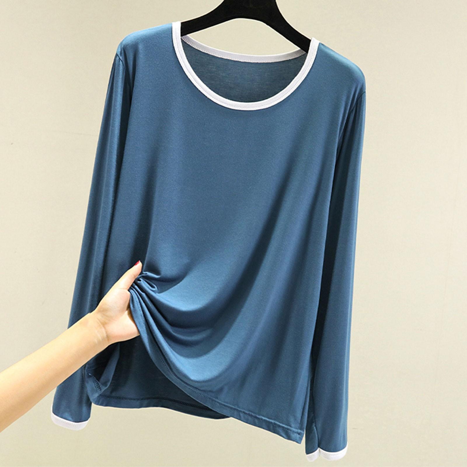 

Женская повседневная однотонная рубашка с длинным рукавом и круглым вырезом для йоги L темно-синий