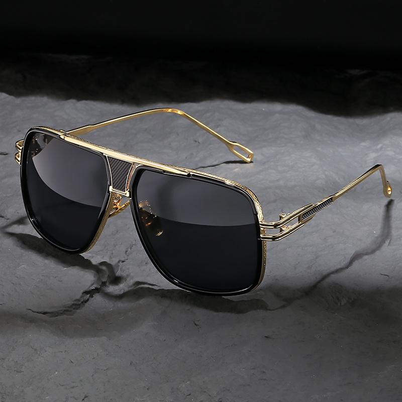 Vintage-inspired Large Frame Sunglasses for Men & Women-double Bar Copper Alloy Dark Lenses Classic Street Fashion Style