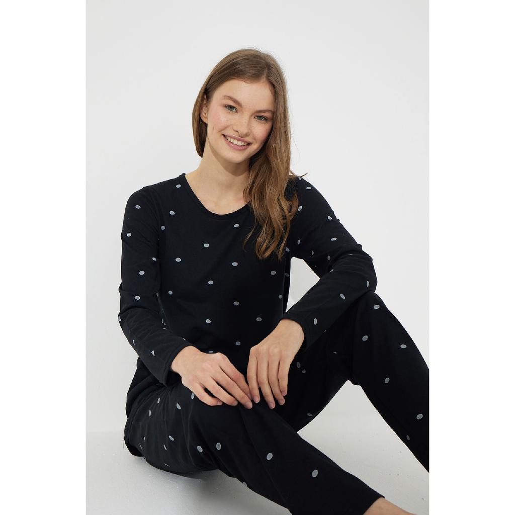 Černá a bílá sada bavlněného pyžama se vzorem srdce