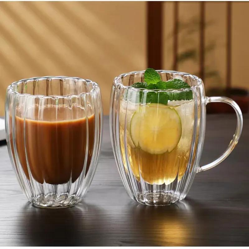 Stripe Double Wall Glass Cup High Borosilicate Heat Resistant Water Cups Transparant Juice Coffee Water Cup Drinkware Glass Mug
