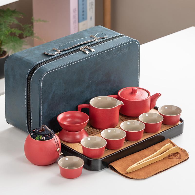 Black Pottery Kung Fu Tea Set Side Pot Household Outdoor Travel Gift Set Portable Simple Japanese Set