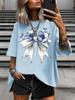 Fashion Bowknot Printed Summer Women's Plus Size T-Shirt Women's Casual Soft Crew Tops