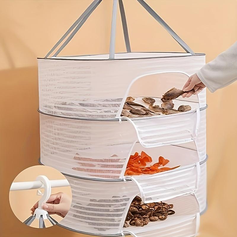 1~3patrový skládací sušák na prádlo se zipem - Netoxická polyesterová síťovina pro ryby, krevety a bylinky Vhodné pro sušení potravin a zavěšování ovoce