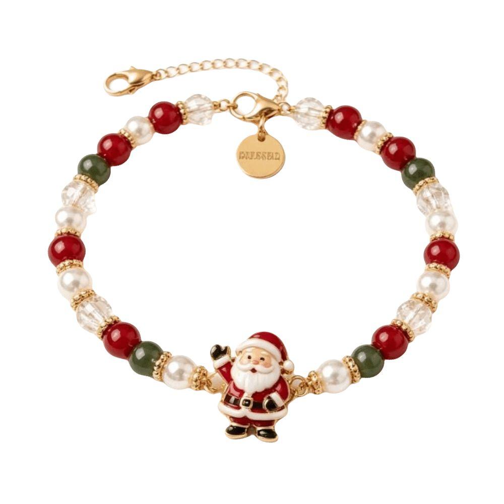 Santa Claus Crystal Beaded Bracelet Snowman Women Bangle Christmas Bracelets Party Favor