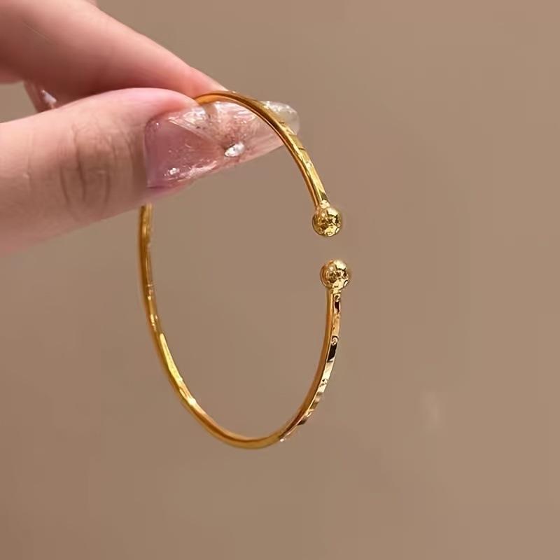 Luxury Minimalist Stainless Steel Gold Polished Plain Ring Round Bead Women's Bracelet Jewelry