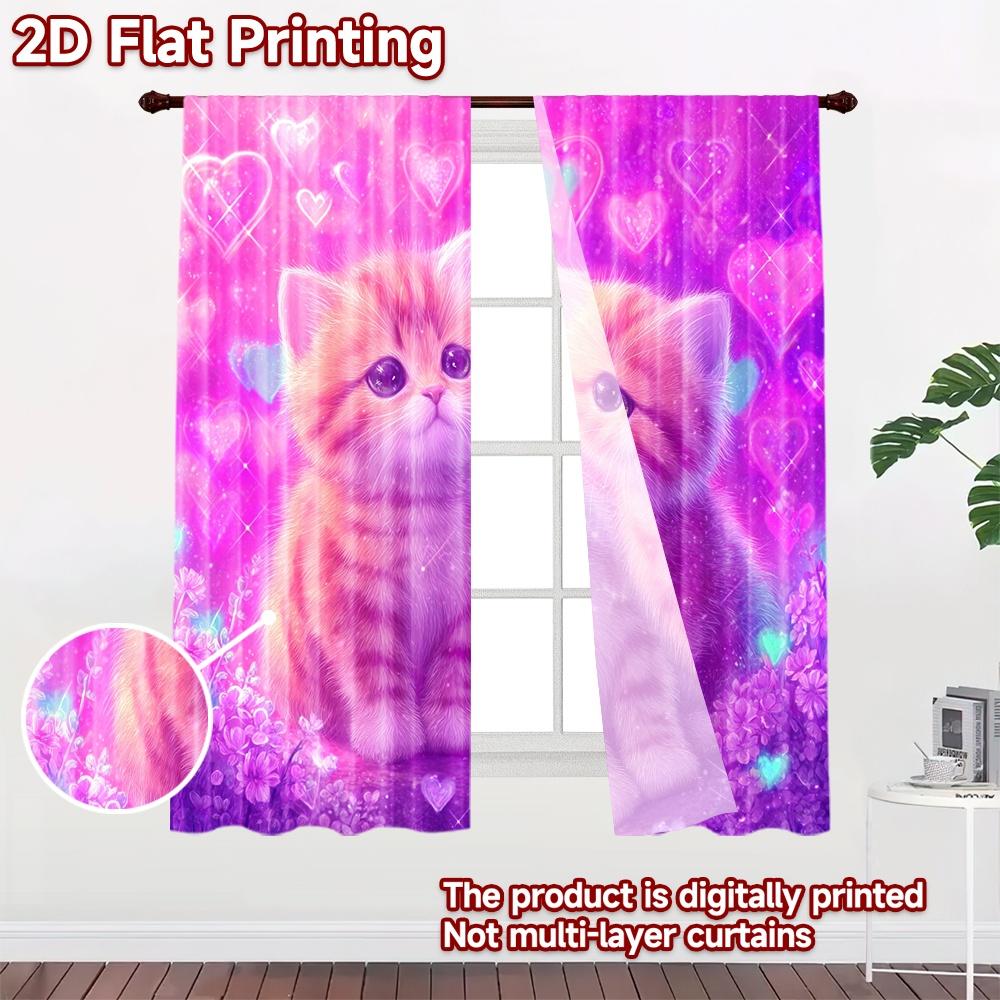 2D flat printing 2pcs Curtain Drapes Valentine Cute Kittens Digital Printed Polyester Drapes Family Party for Festive for