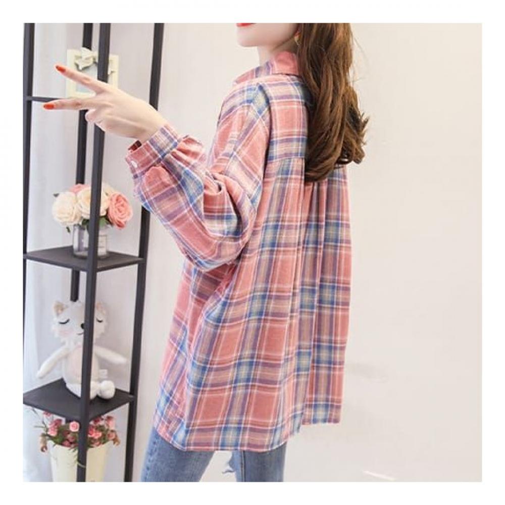 Navava Men Casual Check Loose Fit Long Sleeve Shirt Nb2050