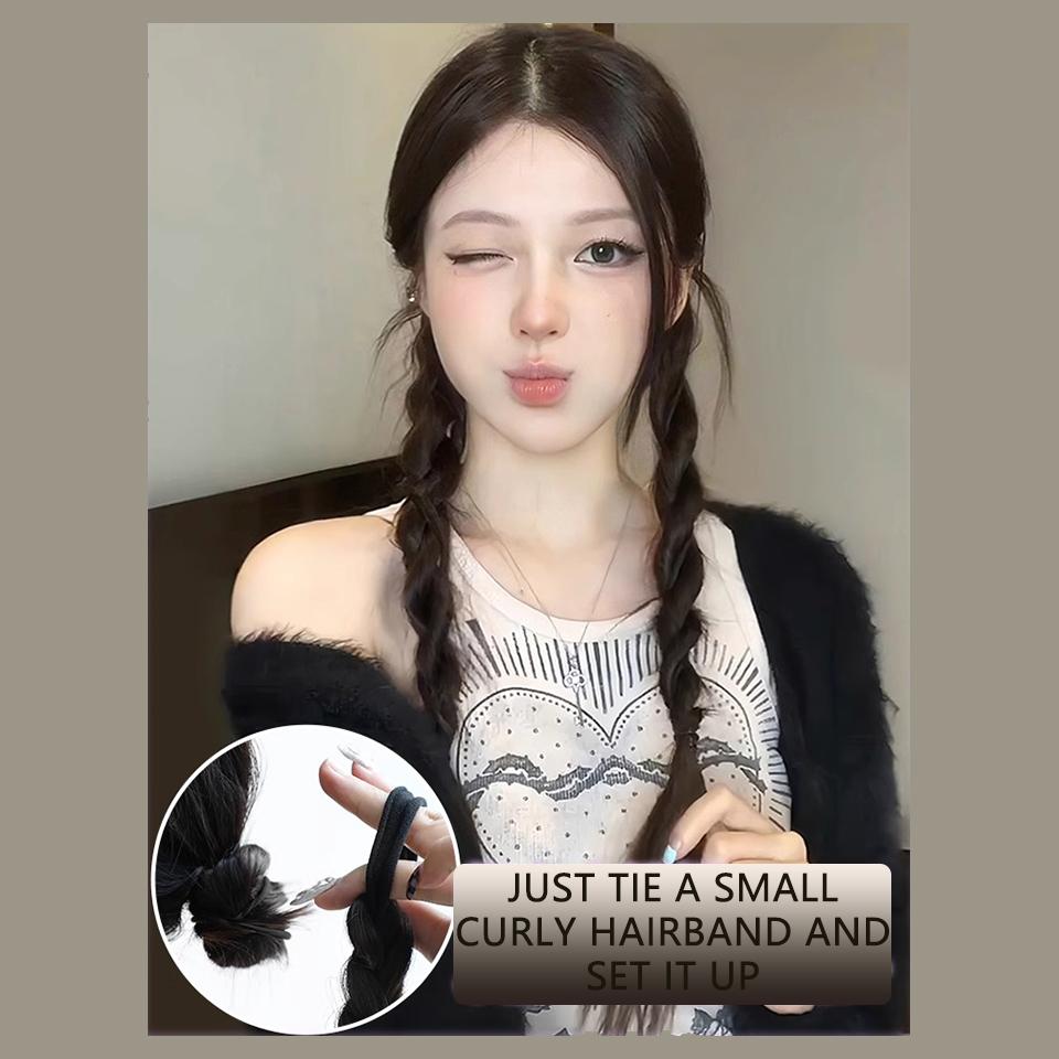 Synthetische Perücke, Pferdeschwanz, gedrehter Zopf, Perücke aus geflochtenem Haar, Perücke mit doppeltem Pferdeschwanz, geeignet für den täglichen Gebrauch.