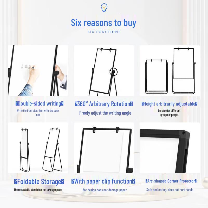 60x90cm Double-Sided Height-Adjustable Whiteboard with Stand
