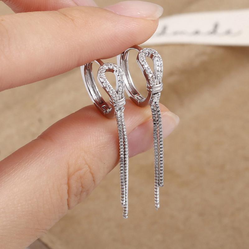PONYKISS Sterling Silver Zircon Knot Tassel Hoop Earrings for Women Trendy Geometric Fine Minimalist Accessories