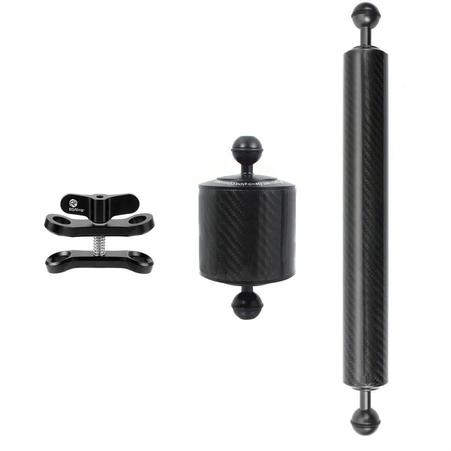 Upgrade Carbon Fiber Float Buoyancy Aquatic Arm 1" Dual Ball Floating Dia 80mm Diving Camera Underwater Tray for Gopro Phone SLR