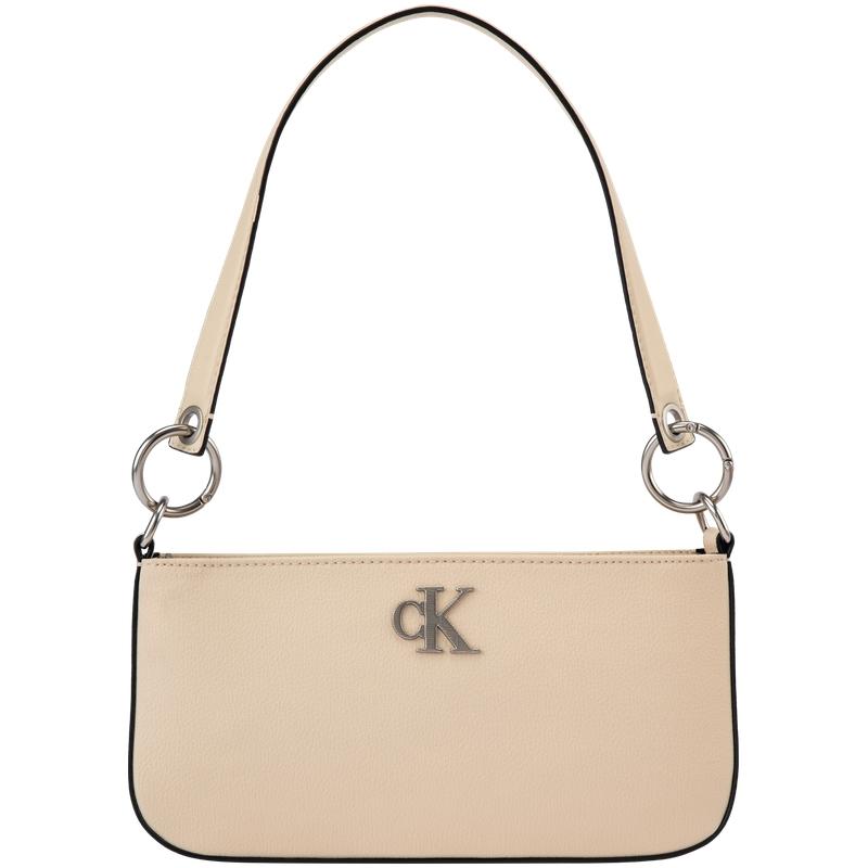 Calvin Klein Classic Minimalist Metal Letter Zipper Underarm Mixed Material Shoulder Bag Medium Women Bags Almond-Yellow DH3237-5FZ